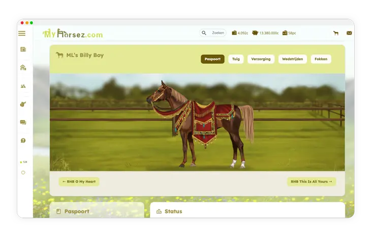 Arabian horse (flaxen chestnut) with show harness on online horse game My Horsez